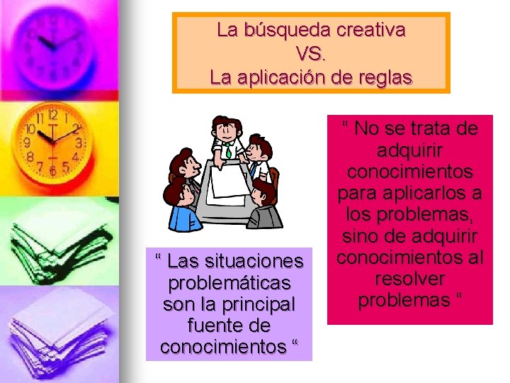 La búsqueda creativa VS. La aplicación de reglas “ Las situaciones problemáticas son la