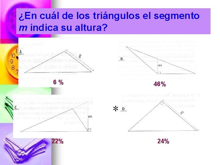 ¿En cuál de los triángulos el segmento m indica su altura? 6% 46% *