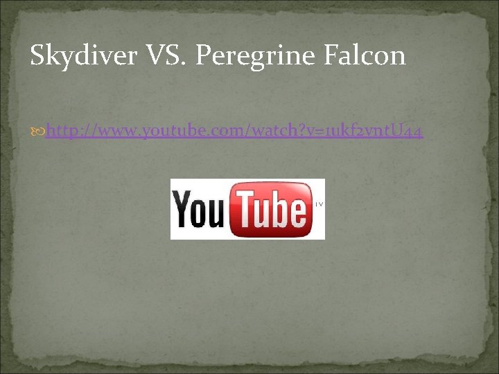 Skydiver VS. Peregrine Falcon http: //www. youtube. com/watch? v=1 ukf 2 vnt. U 44