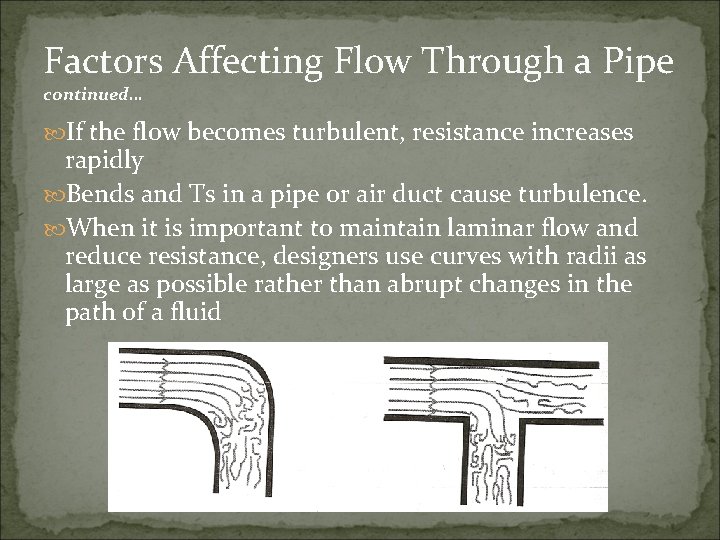 Factors Affecting Flow Through a Pipe continued… If the flow becomes turbulent, resistance increases