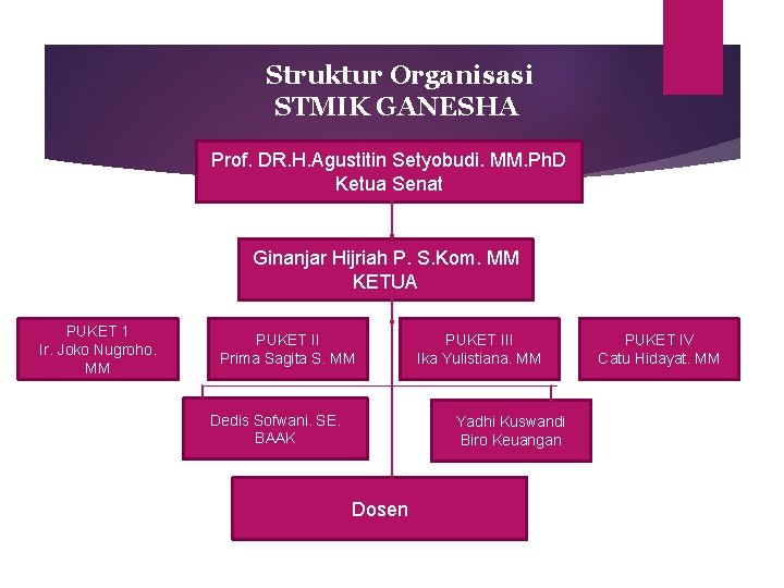 Struktur Organisasi STMIK GANESHA Prof. DR. H. Agustitin Setyobudi. MM. Ph. D Ketua Senat