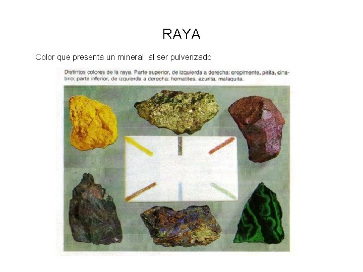 RAYA Color que presenta un mineral al ser pulverizado 