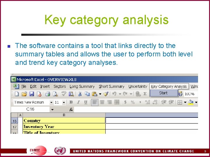 Key category analysis n The software contains a tool that links directly to the