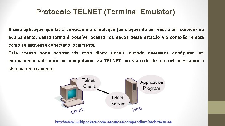 Protocolo TELNET (Terminal Emulator) E uma aplicação que faz a conexão e a simulação