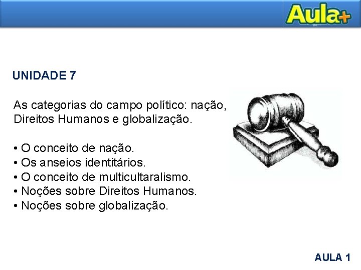 UNIDADE 7 As categorias do campo político: nação, multiculturalismo, Direitos Humanos e globalização. •