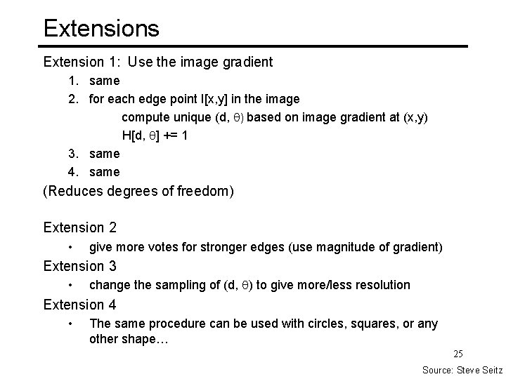 Extensions Extension 1: Use the image gradient 1. same 2. for each edge point