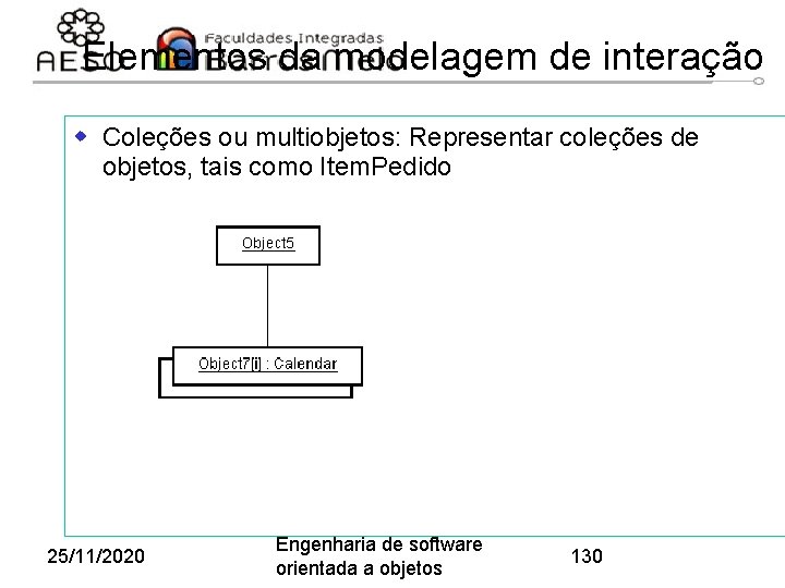 Elementos da modelagem de interação w Coleções ou multiobjetos: Representar coleções de objetos, tais