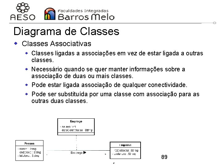 Diagrama de Classes w Classes Associativas w Classes ligadas a associações em vez de