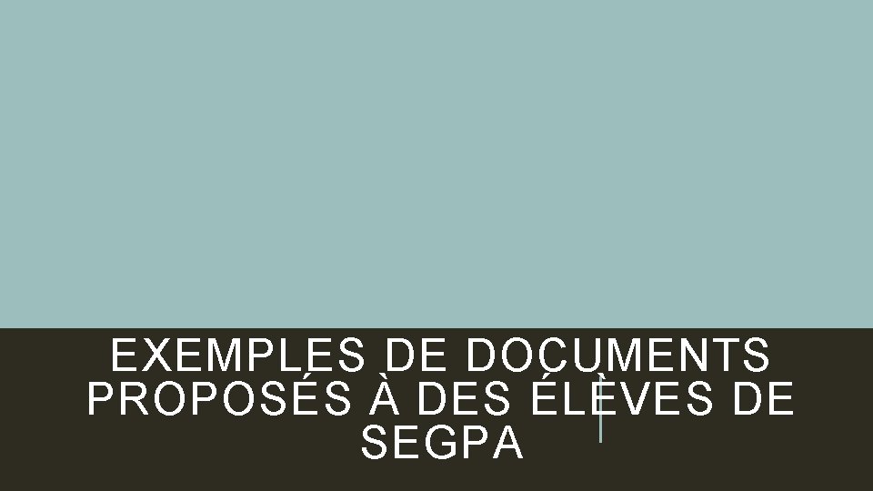 EXEMPLES DE DOCUMENTS PROPOSÉS À DES ÉLÈVES DE SEGPA 