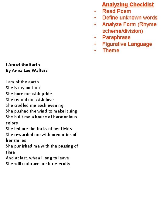  • • • I Am of the Earth By Anna Lee Walters I