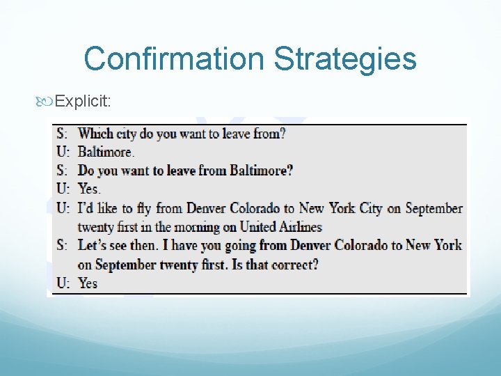 Confirmation Strategies Explicit: 