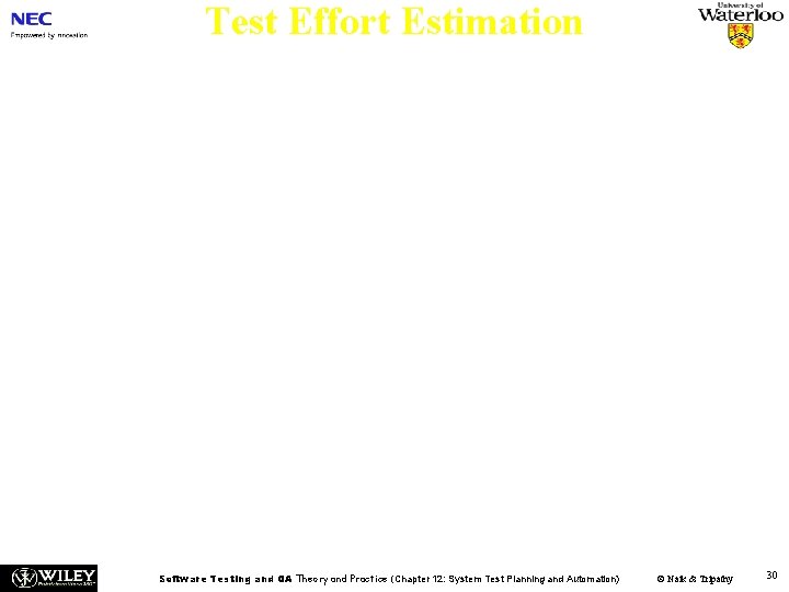 Test Effort Estimation Two major components: n The number of test cases created by