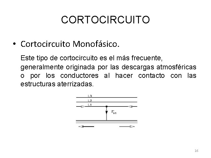 CORTOCIRCUITO • Cortocircuito Monofásico. Este tipo de cortocircuito es el más frecuente, generalmente originada