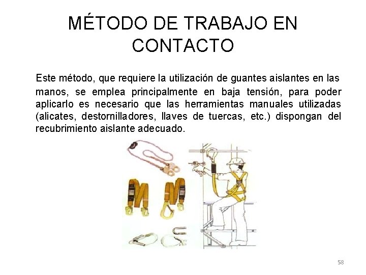 MÉTODO DE TRABAJO EN CONTACTO Este método, que requiere la utilización de guantes aislantes