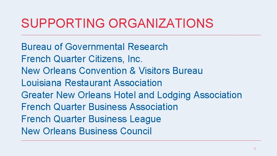 SUPPORTING ORGANIZATIONS Bureau of Governmental Research French Quarter Citizens, Inc. New Orleans Convention &
