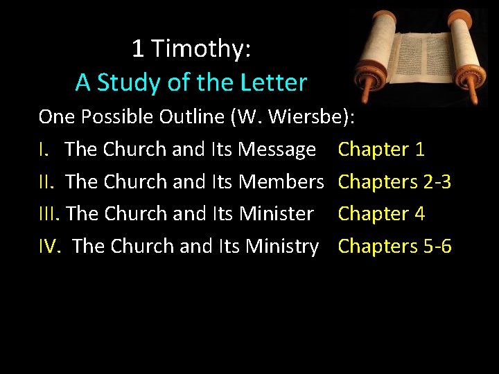 1 Timothy: A Study of the Letter One Possible Outline (W. Wiersbe): I. The 1 Timothy: A Study of the Letter One Possible Outline (W. Wiersbe): I. The