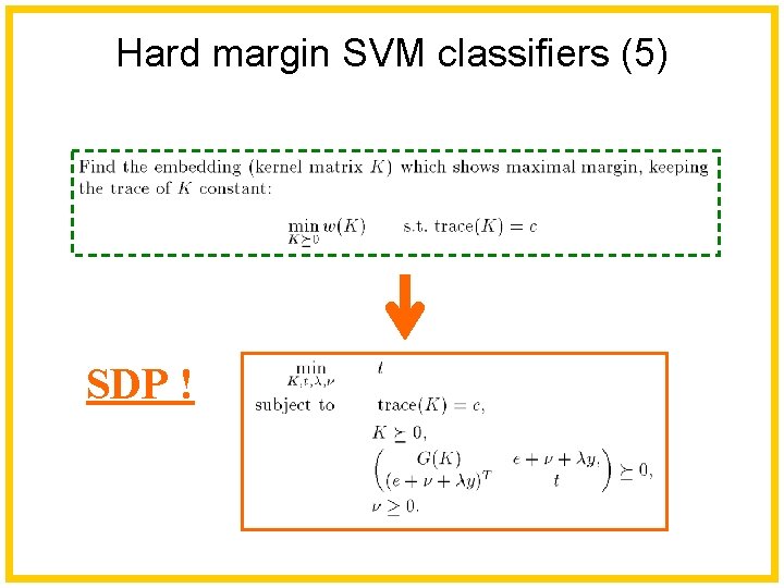 Hard margin SVM classifiers (5) SDP ! 