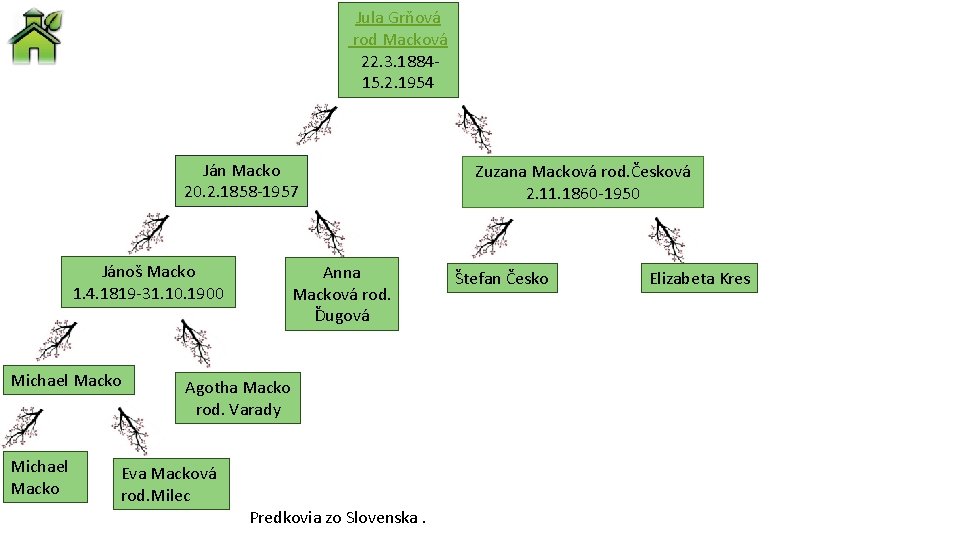 Jula Grňová rod Macková 22. 3. 188415. 2. 1954 Ján Macko 20. 2. 1858