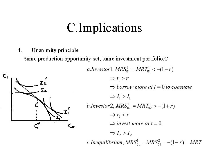 C. Implications 4. Unanimity principle Same production opportunity set, same investment portfolio, C 