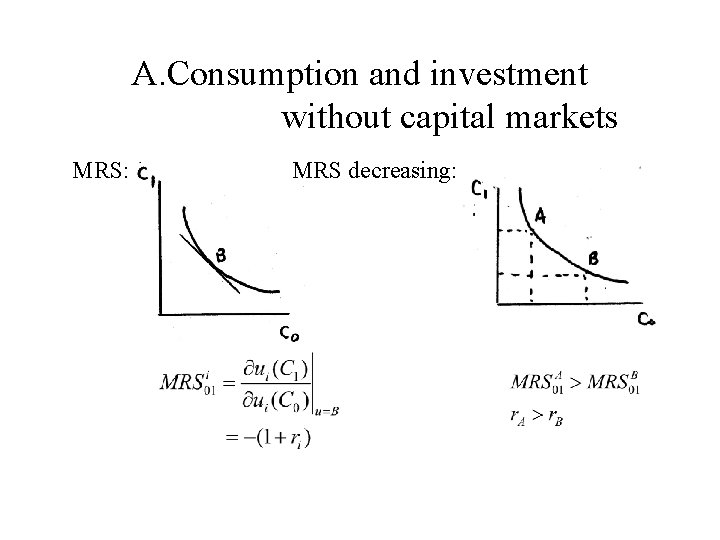 A. Consumption and investment without capital markets MRS: MRS decreasing: 