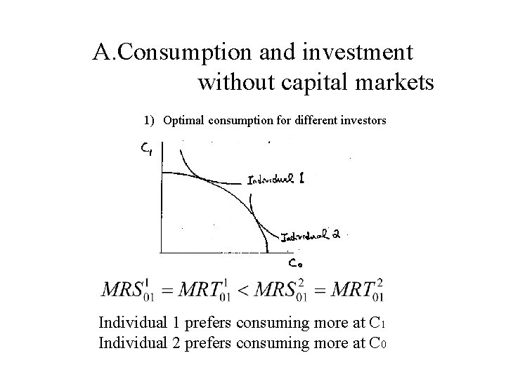 A. Consumption and investment without capital markets 1) Optimal consumption for different investors Individual