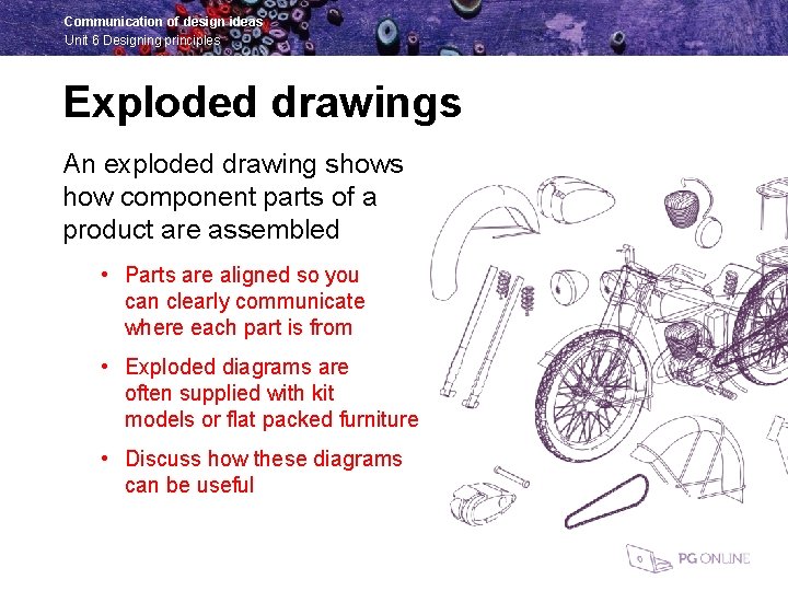 Communication of design ideas Unit 6 Designing principles Exploded drawings An exploded drawing shows