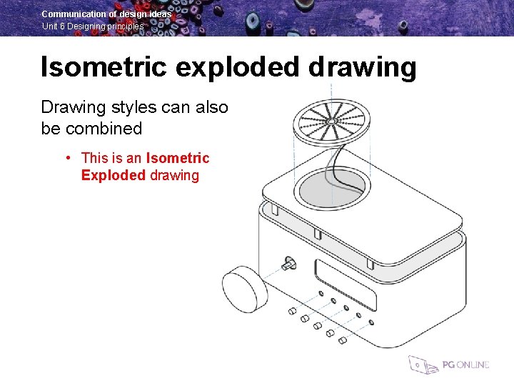 Communication of design ideas Unit 6 Designing principles Isometric exploded drawing Drawing styles can