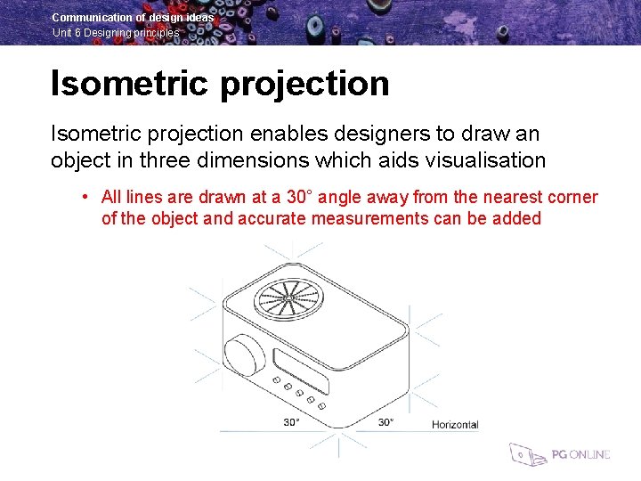 Communication of design ideas Unit 6 Designing principles Isometric projection enables designers to draw