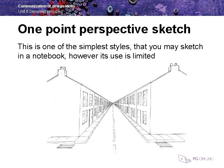 Communication of design ideas Unit 6 Designing principles One point perspective sketch This is