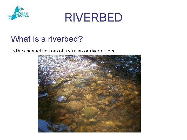 RIVERBED What is a riverbed? Is the channel bottom of a stream or river