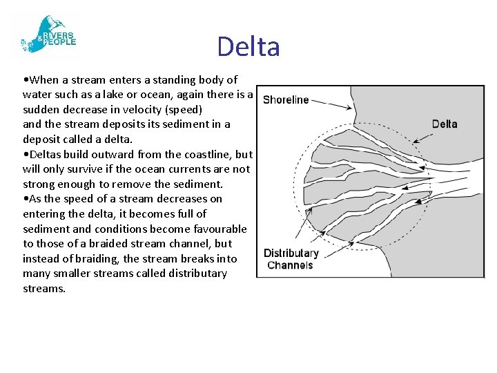 Delta • When a stream enters a standing body of water such as a