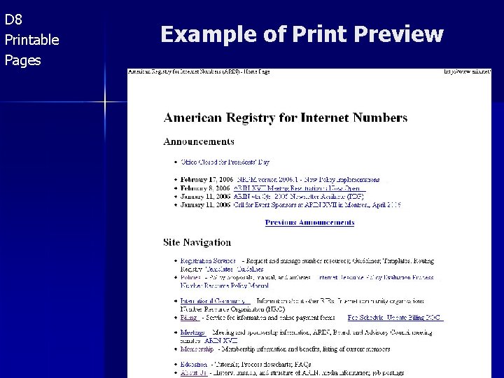 D 8 Printable Pages Example of Print Preview 