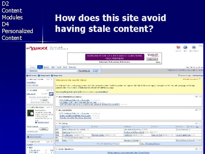 D 2 Content Modules D 4 Personalized Content How does this site avoid having