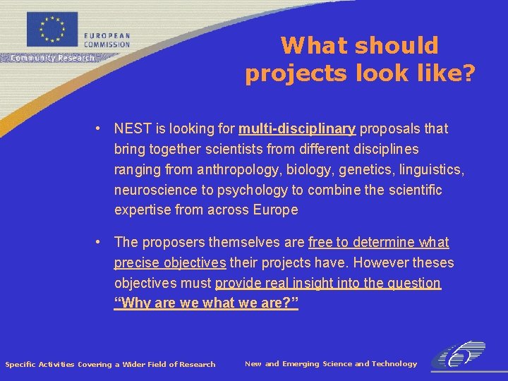 What should projects look like? • NEST is looking for multi-disciplinary proposals that bring