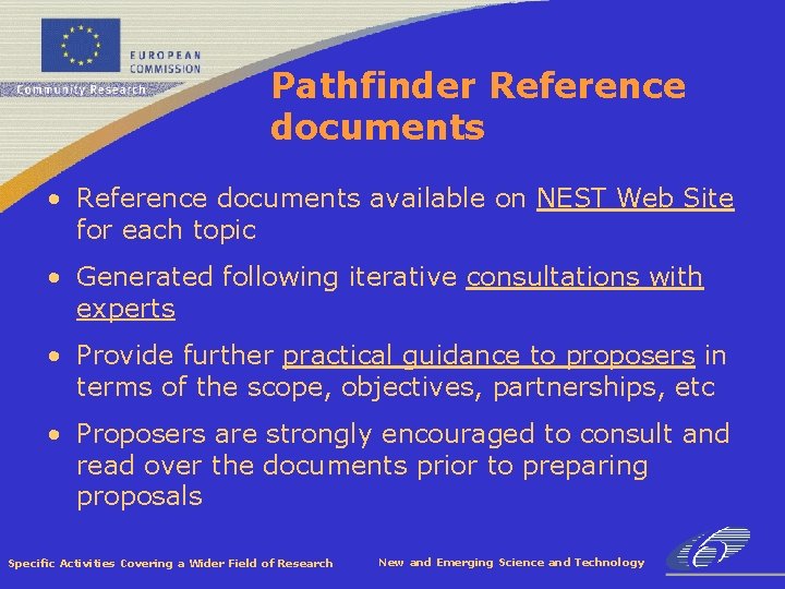 Pathfinder Reference documents • Reference documents available on NEST Web Site for each topic