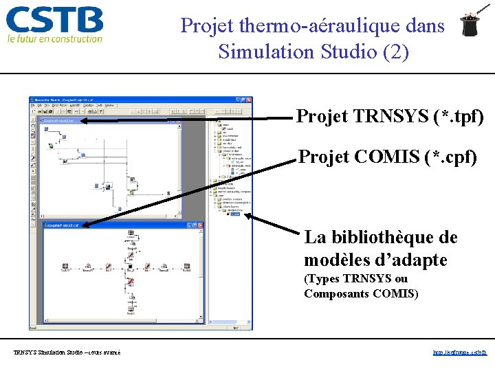 Projet thermo-aéraulique dans Simulation Studio (2) Projet TRNSYS (*. tpf) Projet COMIS (*. cpf)
