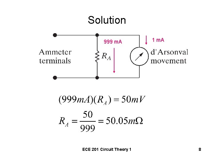 Solution 999 m. A ECE 201 Circuit Theory 1 1 m. A 8 