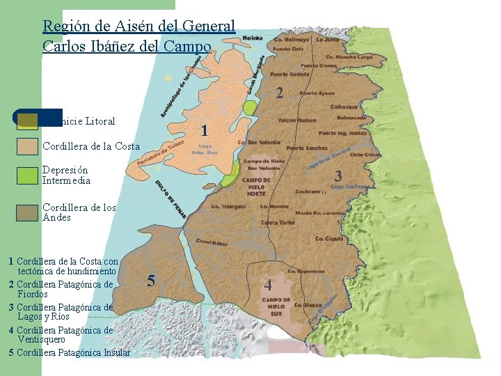 Región de Aisén del General Carlos Ibáñez del Campo 2 Planicie Litoral 1 Cordillera Región de Aisén del General Carlos Ibáñez del Campo 2 Planicie Litoral 1 Cordillera