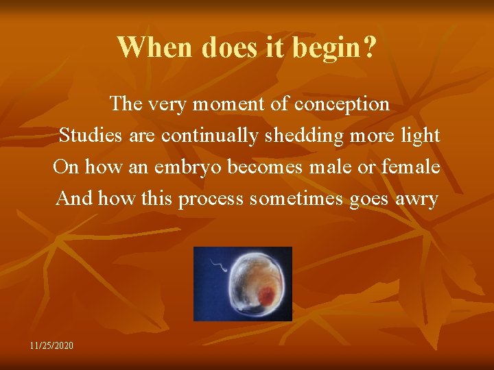 When does it begin? The very moment of conception Studies are continually shedding more