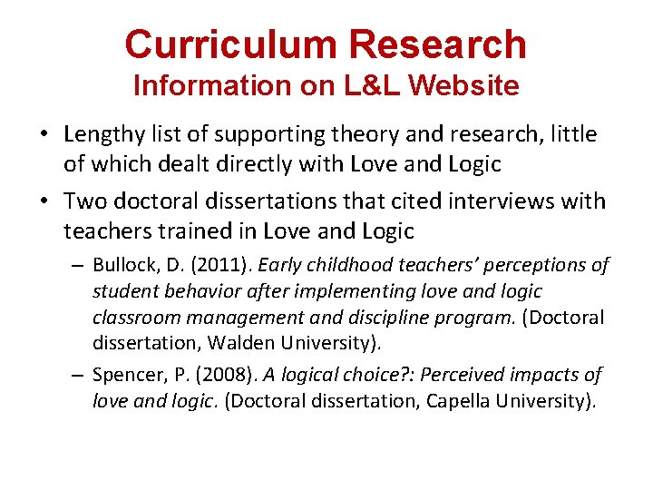 Curriculum Research Information on L&L Website • Lengthy list of supporting theory and research, Curriculum Research Information on L&L Website • Lengthy list of supporting theory and research,