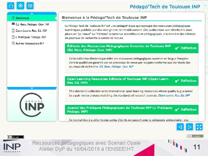 Ressources pédagogiques avec Scenari Opale Atelier Dy. P du 18/04/2019 à l’ENSEEIHT 11 