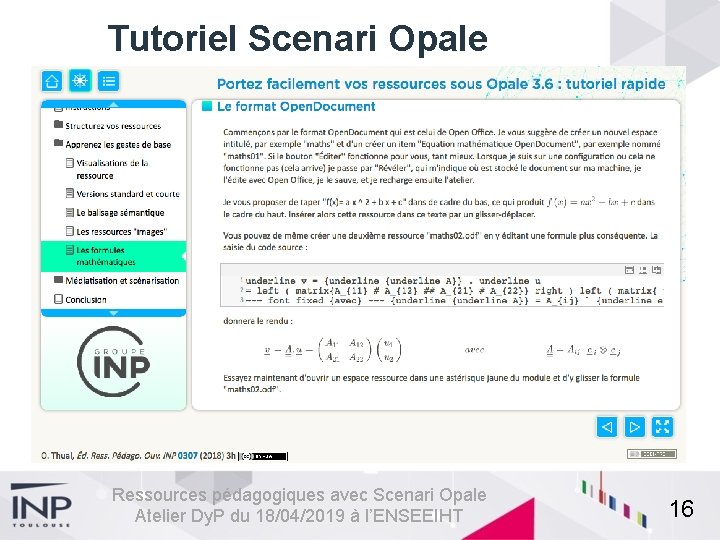 Tutoriel Scenari Opale Ressources pédagogiques avec Scenari Opale Atelier Dy. P du 18/04/2019 à