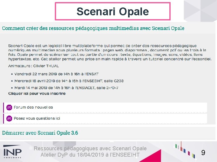Scenari Opale Ressources pédagogiques avec Scenari Opale Atelier Dy. P du 18/04/2019 à l’ENSEEIHT