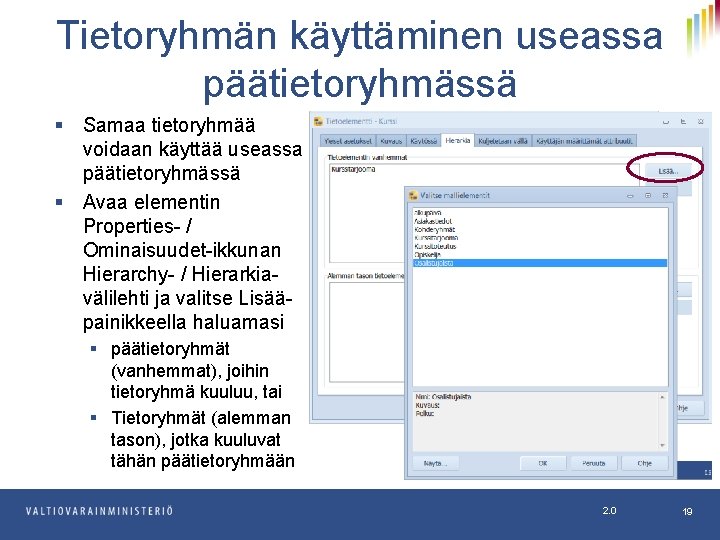 Tietoryhmän käyttäminen useassa päätietoryhmässä § Samaa tietoryhmää voidaan käyttää useassa päätietoryhmässä § Avaa elementin