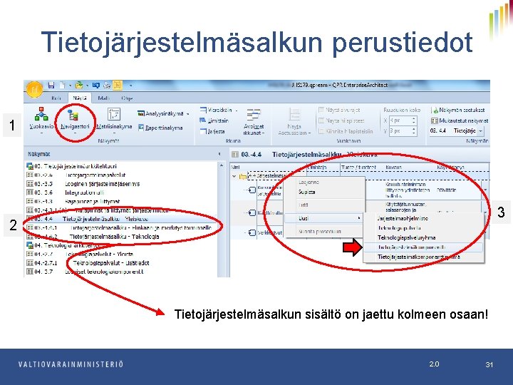 Tietojärjestelmäsalkun perustiedot 1 3 2 Tietojärjestelmäsalkun sisältö on jaettu kolmeen osaan! 2. 0 31