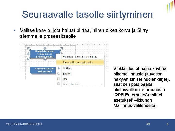 Seuraavalle tasolle siirtyminen § Valitse kaavio, jota haluat piirtää, hiiren oikea korva ja Siirry