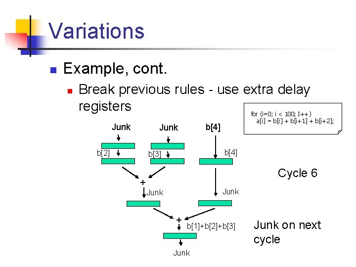 Variations n Example, cont. n Break previous rules - use extra delay registers for