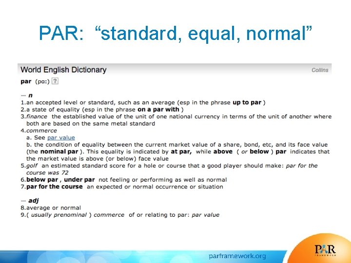 PAR: “standard, equal, normal” 