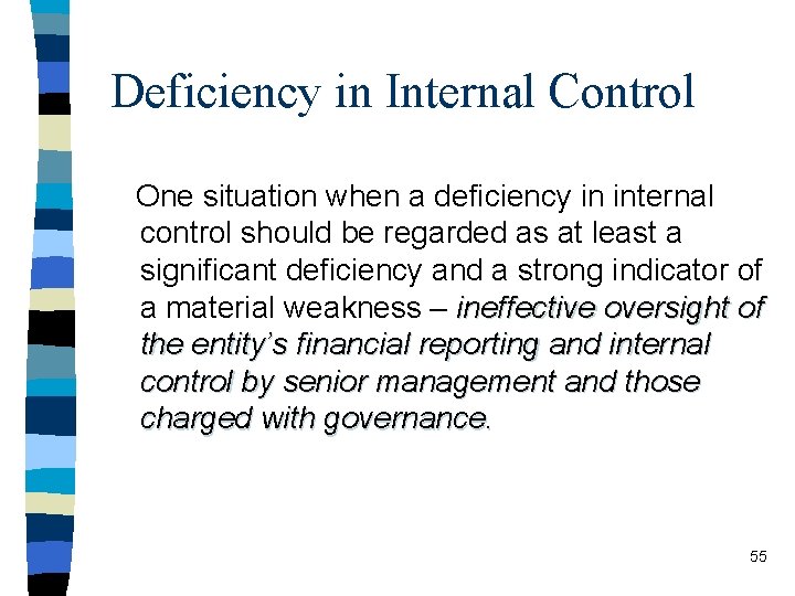 Deficiency in Internal Control One situation when a deficiency in internal control should be