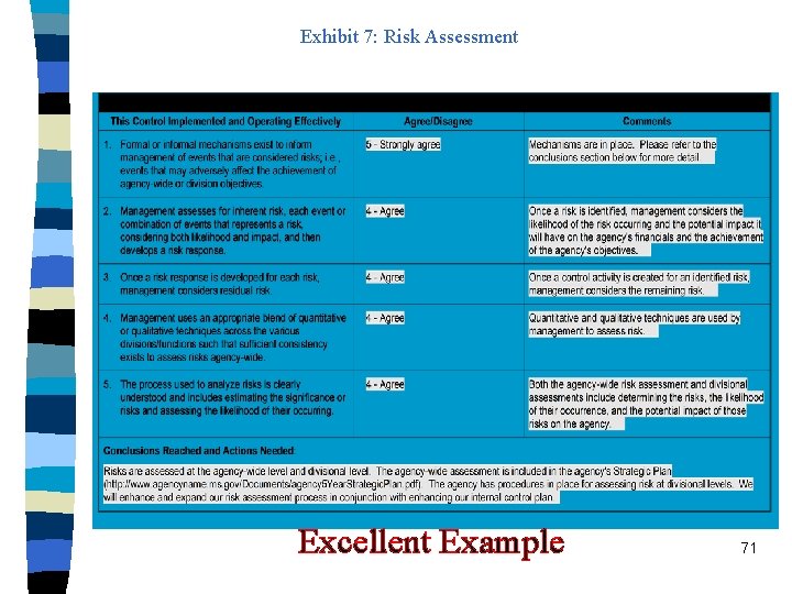 Exhibit 7: Risk Assessment Excellent Example 71 